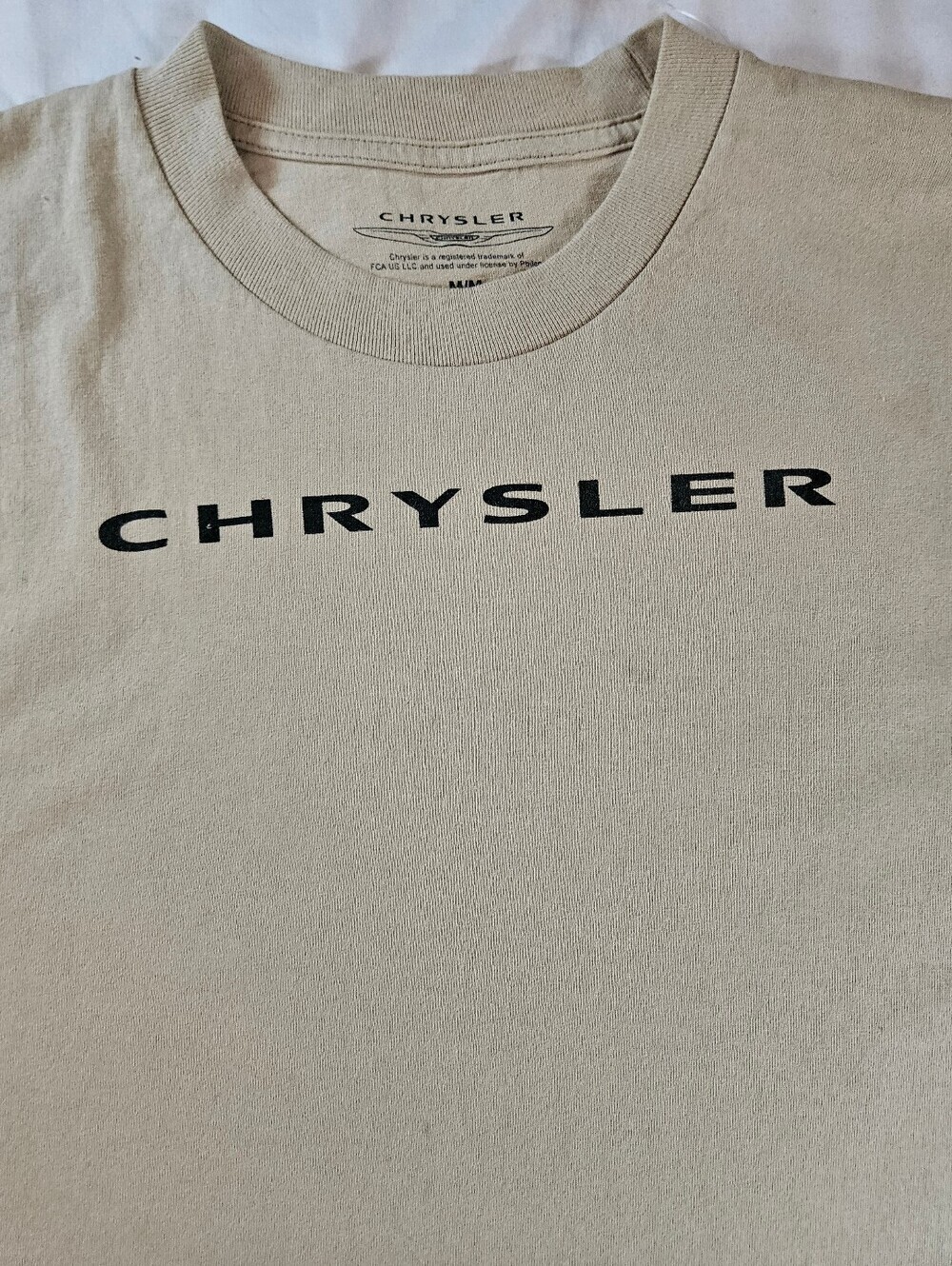 Chrysler Mens Beige Letter Car Crewneck Pullover Short Sleeve Shirt Size Medium - Picture 3 of 12